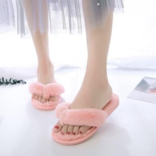 Plush Slippers Women 2021 Autumn Winter Home Indoor Floppy Cotton Mopping Plush Flip-flops Warm Fur Slippers Shoes Pink Slides