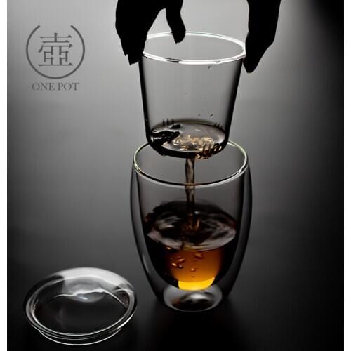 Tea separation teacup heat-resistant double-layer glass arge capacity filter with cover heat preservation insulation water cup