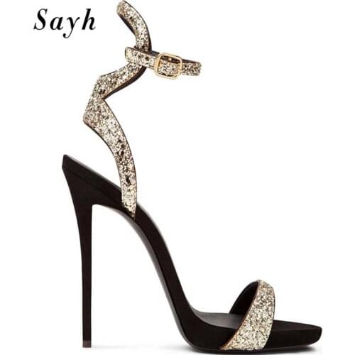 Size 35-46 Summer Women Gold Bling Sequins High Heel Pumps Stiletto Sandals Ankle Strap Party Rome Gladiator Sexy Shoes