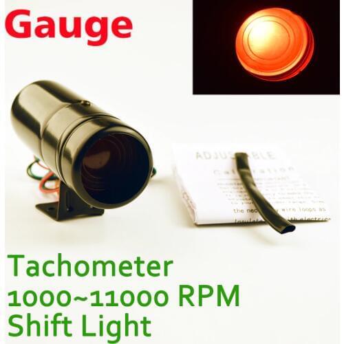 DRAGON GAUGE Car Gauge Adjustable 1000-11000 RPM Tacho Shift Light Tachometer Red/Blue LED Aluminum Black/Silver Shell Surface