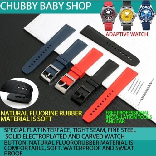 20mm 22mm Nature Rubber Watch band Black Blue Red Watchband Bracelet For Breitling strap Navitimer Avenger logo on tools