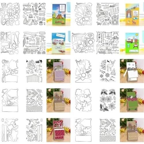 Christmas Cottage Gingerbread House Beach Camper Santa Clear Stamp & Coordinating dies For Scrapbooking Craft Die Cut Card