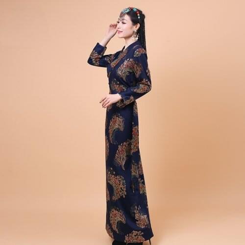 Tibet Clothes Oriental Dresses Vestido Retro Long Sleeves Ethnic Robe Chinese Traditional Clothings for Women Tibetan Dress