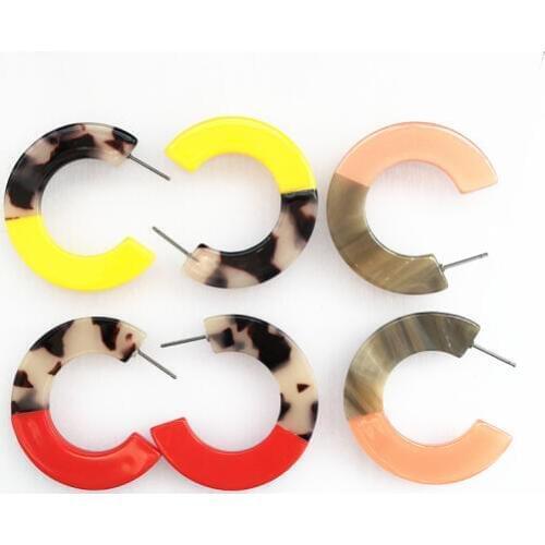 UJBOX 2019 Red Yellow Leopard Resin Acetate Stitching Earrings Women Summer Hoop Earrings Factory Wholesale Wedding Party Gift