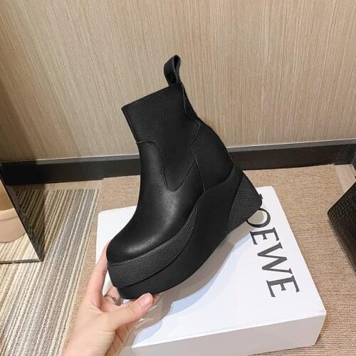 New Winter women shoes 100% natural Genuine leather boots women boots wedge Warm fur Female boots cowhide Chelsea snow boots