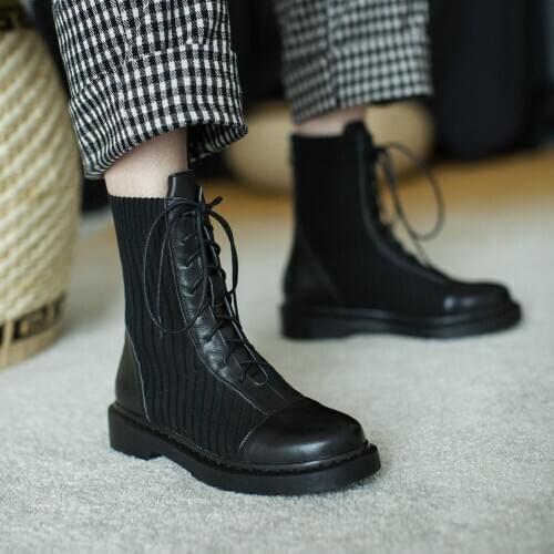 SKLFGXZY 2020 New autumn/winter Genuine leather Womens boots Martin boots Stretch boots cowhide Womens shoes