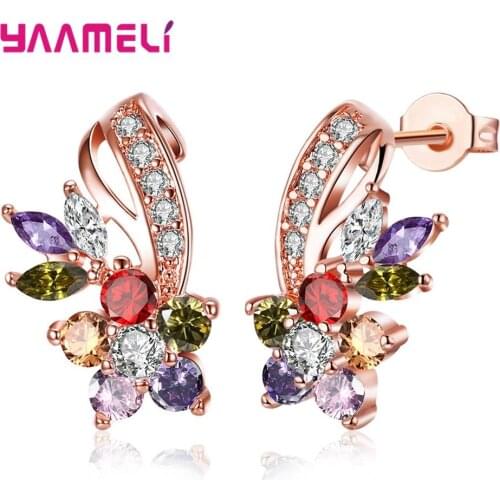 Newest Fashional 925 Stamps Female Earrings Luxury Beautiful Colorful Cryastal Leaf Flower Shape Hoop Earrings Gifts