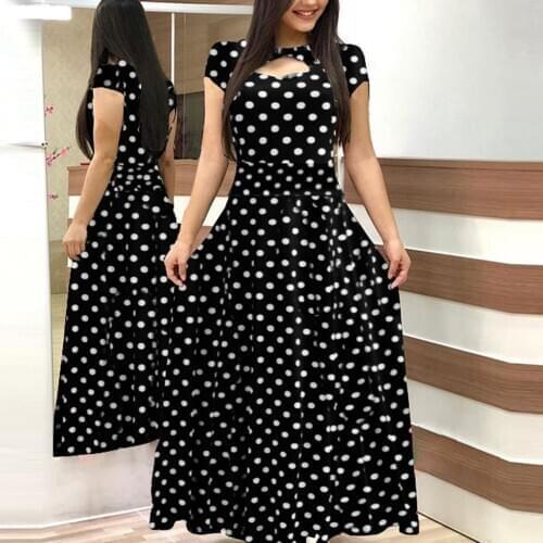@ Dress Women Summer 2020 Fashion Boho Style Dot Printing Sleeveless O Neck Long Dress Female Elegant Party Dress Vestidos