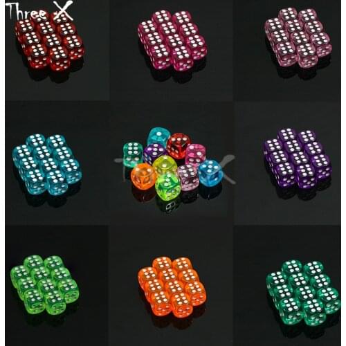 10colors Colorful 14mm 10pcs/set Clear Standard Dots D6 Dice,6 Sided Gambling for Drinking Board Game Gaming
