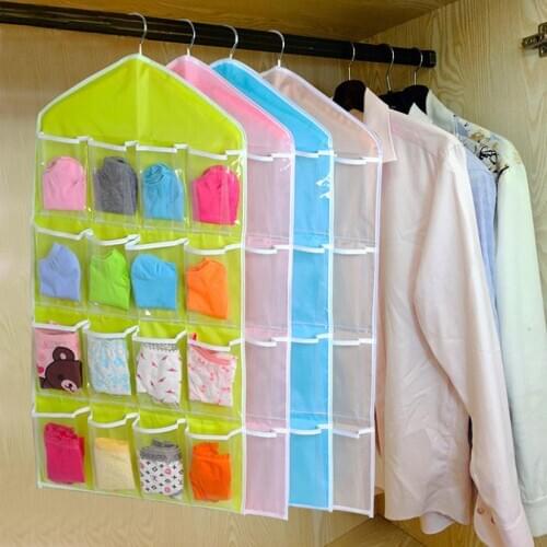 2018 Hot Sale 16 Pockets Clear Hanging Bag Socks Bra Underwear Rack Hanger Storage Organizer Wall Hanging Closet Organizer 50p
