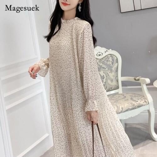 2021 Loose Pleated Party Dresses Mid-calf Chiffon Dress Long Sleeve Dress Women Dresses Autumn and Winter Floral Dress 7151 50