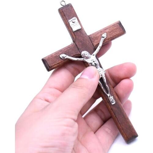 5pcs Wooden Christ Jesus Cross Suffering Statue Religious Prayer Crucifix Hanging Pendant Hand Holding Jewelry Home Decoration