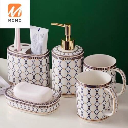 5pcs Luxury Ceramic Bathroom Set Hotel Wash Brush Cup Toothbrush Holder Liquid Soap Dispensers Soap Dishes