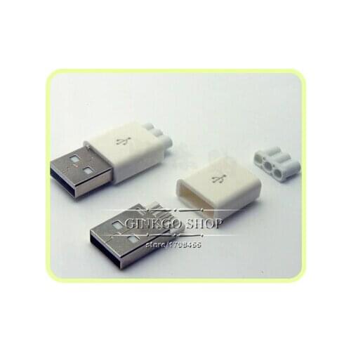 50sets/lot 3 in 1 A type 2.0 USB Male plug with Plastic shell 3 hole Connector USB DIY accessories