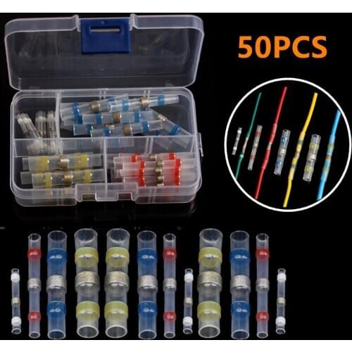 50 PCS Assorted Waterproof Solder Seal Sleeve Insulated Heat Shrink Wire Butt Connectors Soldered Terminals -Automotive Marine