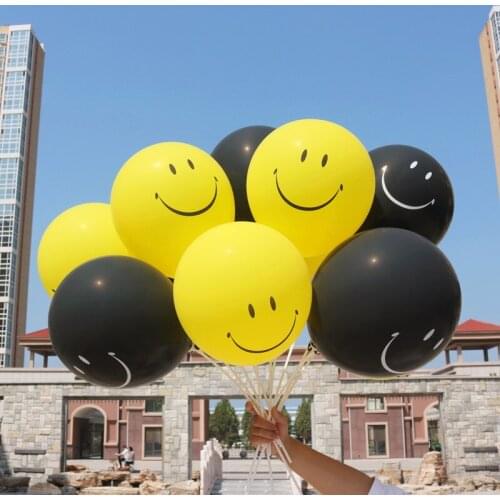 50pcs Balloons 12inch Latex Smiley Face Birthday Decor Yellow/Black Color Ballon Childrens Day Thanksgiving Party Supplies