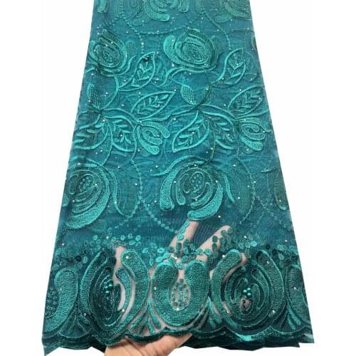 Green African Lace Fabric High Quality French Tulle Lace Fabric Wedding Dress Nigerian Lace Fabric Stones 5 Yards Sewing VLL4625