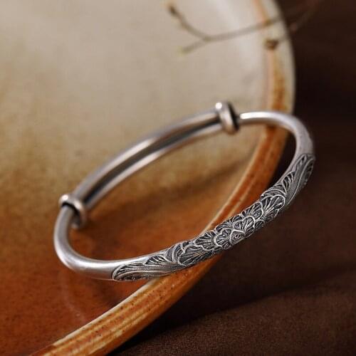 Inlay peony push-pull type restoring ancient ways ms sterling silver bracelet contracted solid breadwinners bracelets