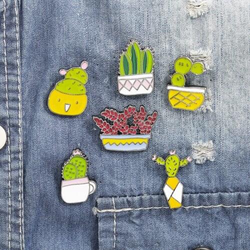 Personality cartoon cactus pot plant pin fleshy brooch badge symbol lapel pin friend jewelry gift fashion jewelry