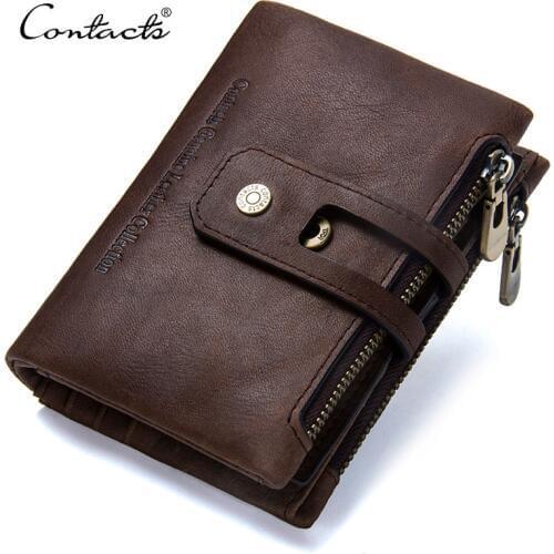CONTACTS 2020 New Arrival Genuine Leather Mens Wallet For Men Small Zipper Organizer Wallets Cash Carteira For Man Coin Purses