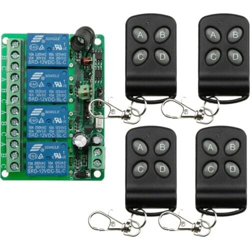 DC12V 4CH Relay 10A RF Wireless Remote Control Switch System Receiver & Transmitter Wireless Lighting Switch Garage Door/window