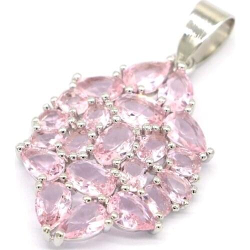 38x22mm SheCrown Elegant Created London Blue Topaz Pink Kunzite Silver Pendant for Women CZ Bridal Jewelry Hot Selling