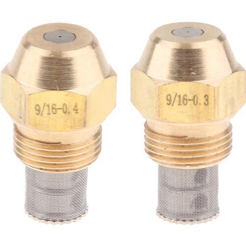 2 x Pipe Fittings Brass Oil Burner Nozzle with Filter Net 9/16 Inch External Thread 0.3mm & 0.4mm