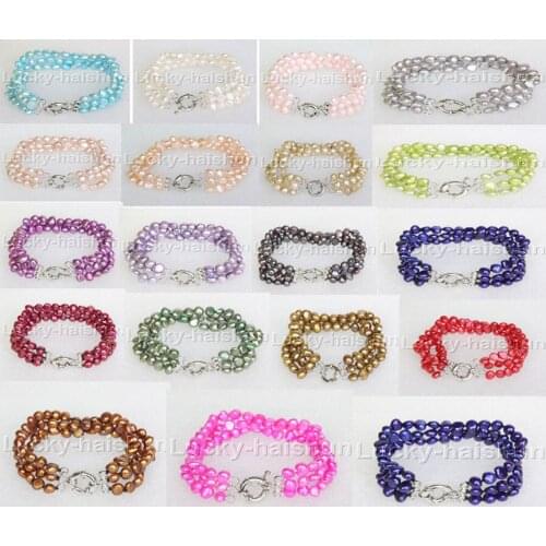 JQHS 8" 3row white pink black wine red purple gray blue coffee red navy blue Multicolor freshwater pearls bracelet j12027-2