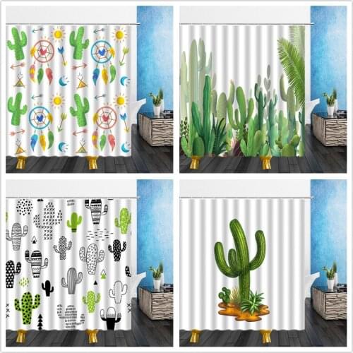 Cactus Shower Curtains Waterproof Polyester Fabric Shower Curtains Tropical Plants Bathroom Screen Curtain Home Decor 180X180cm