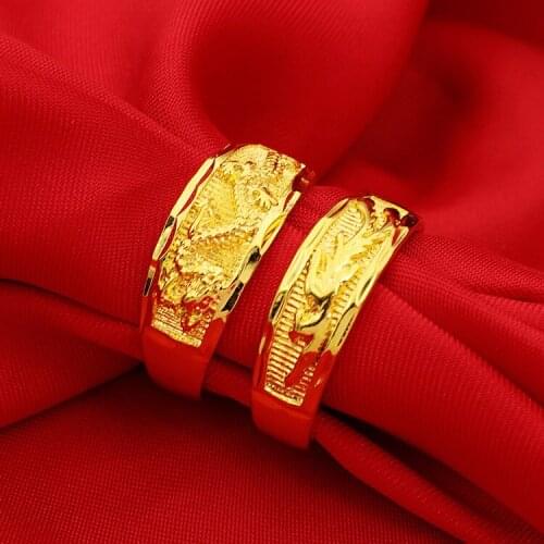 Dragon Phoenix Couple Rings 24K Gold Plated Rings for Couples Lovers Anniversary Engagement Wedding Rings Fashion Jewelry Gift
