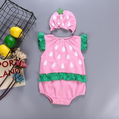 Newborn Baby Girl Boy Cute Rompers Strawberry Fruit Ruffle Sleeve Ladybug Clothes Cattle Climbing Jumpsuit Summer Two Pieces