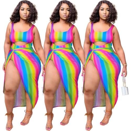 Two Piece Set Women Tie Dye Plus Size Swimsuit Rainbow Bikinis Sets Sexy Jumpsuit Swimsuit Cover Up Bathing Suit Dropshipping