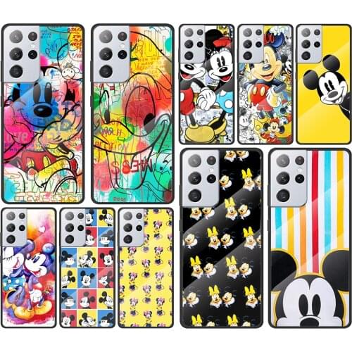 Mickey and Minnie cute for Samsung Galaxy S21 Ultra Plus A72 A52 4G 5G M51 M31 M21 Luxury Tempered Glass Phone Case Cover