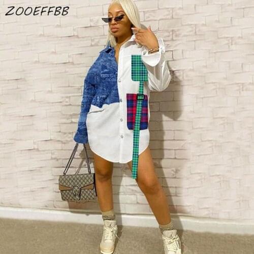 ZOOEFFBB Plaid Patchwork Long Sleeve Mini Dress Sexy Loose Club Outfits Tshirt Dresses 2021 Fashion Women Lounge Wear Clothes