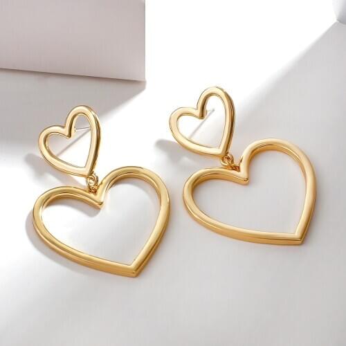 Flashbuy Trendy Gold Color Love Heart Drop Earrings For Women Copper Alloy Statement Earrings Fashion Jewelry