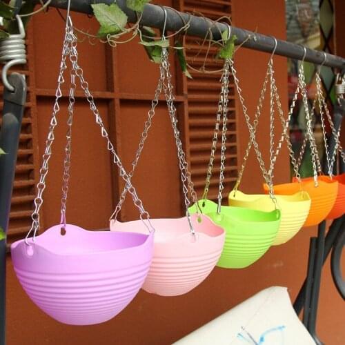 Wall hanging basket flower pots balcony green flowers and plants decorative pots with hanging chain pots