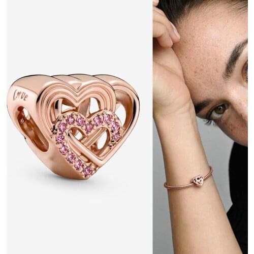 2021 New 925 Sterling Silver Pan Charm Rose Gold Heart-shaped Love String Is Suitable For Diy Bracelet As Jewelry