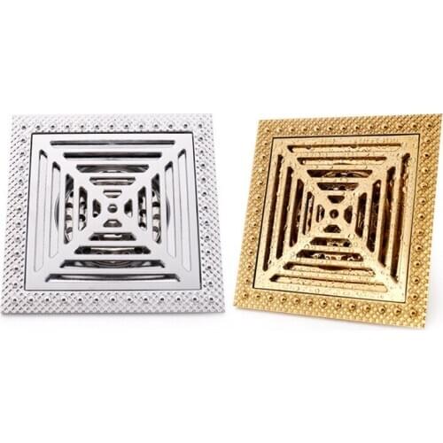 New Carved Floor Drain Bathroom Brass Golden/Silver Floor Drain Odor-resistant 15*15cm Square