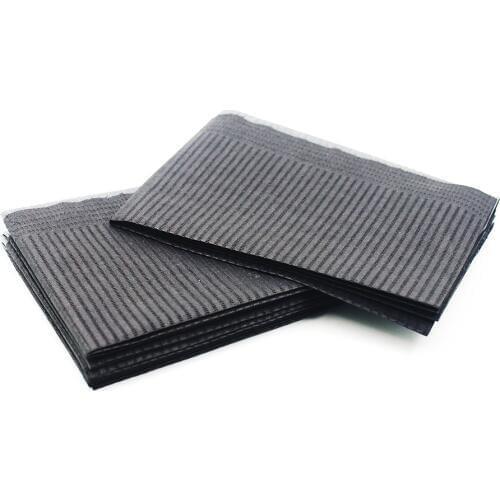 Disposable Waterproof Dental Bibs Lap Cloths 3 Ply Cleaning Wipes Paper 13"X18" Black and Blue Pack of 125 Pcs