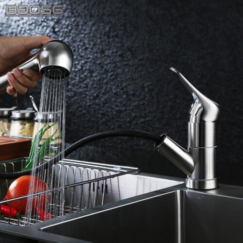 Commercial Stainless Steel Single Lever Single Handle Pull Out Sprayer Prep Kitchen Sink Faucets, Brushed Nickel Finished