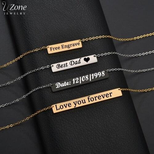 Custom Engrave Name Date Rectangle Pendant Necklaces Stainless Steel Necklace for Women Men Personalized Birthday Gift Jewelry
