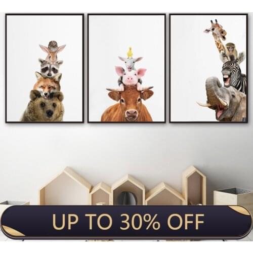Cute Bear Fox Raccoon Zebra Giraffe Nordic Posters And Prints Wall Art Canvas Painting Animal Wall Pictures Baby Kids Room Decor