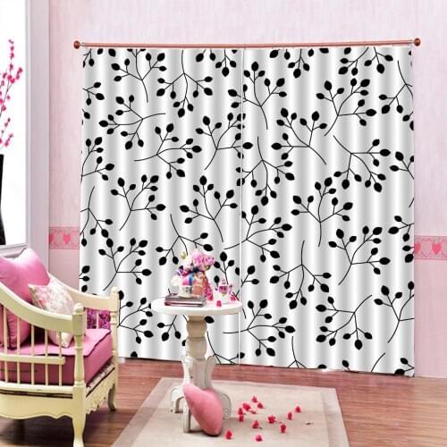 Simple black small leaf curtain for living room bedroom curtains 3d Digital print home drapes