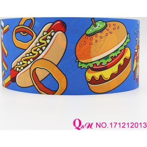 Q&N ribbon 16mm 22mm 25mm 38mm 50mm 75mm hamburger print grosgrain ribbon webbing 50yards/roll for hair tie