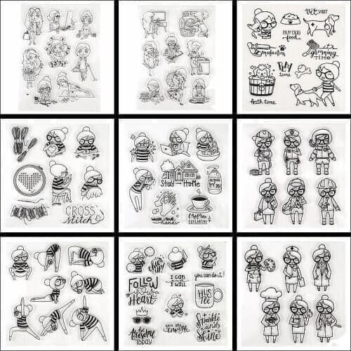 Mix Cartoon Human Women Dog Embroidery House Sport Cook Clear Silicone Stamps Make Cards Scrapbook Craft DIY Stencils 2020 New