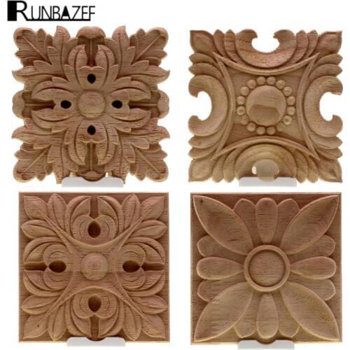 RUNBAZEF Vintage Unpainted Wood Carved Decal Corner Applique Frame For Home Wall Cabinet Door Decorative Wooden Miniature Craft