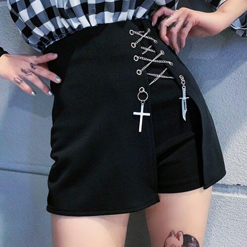 Japanese Dark Black diablo cross pendant chain skirt girl hard sister bust skirts pants TBM-S3