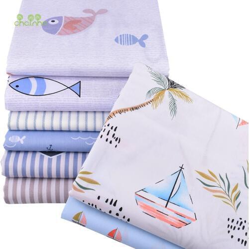 Chainho,Ocean&Sailing Series,Printed Twill Cotton Fabric,For DIY Quilting Sewing Baby&Children Sheets,Pillow Material,Half Meter