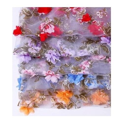 3D embroidery flowers Mesh lace fabric white soft lace tulle dress clothing wedding dress Formal dress handmade DIY cloth