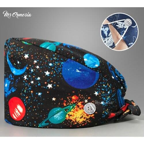 Nurse cap Adjustable scrubs women Unisex Printing Cotton Scrub Hat Beauty Salon Working Caps Nurse Hat Elastic Pet clinic hat